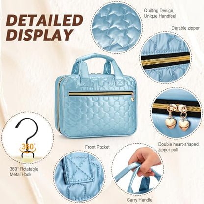 Travel Toiletry Bag with Hook Water-Resistant Makeup Cosmetic Bag - color: Blue, size: Large