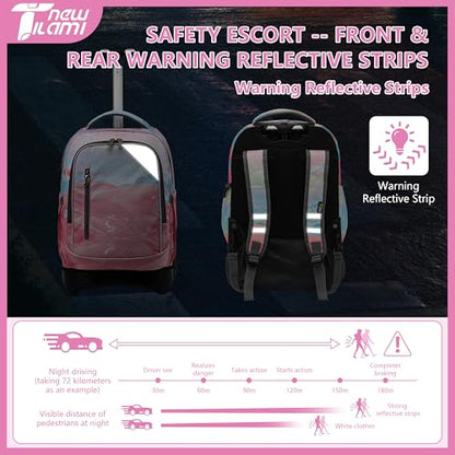 NEW TILAMI 18-Inch Rolling Backpack 6-Wheel for Kids School Travel - color: Pink Sunset