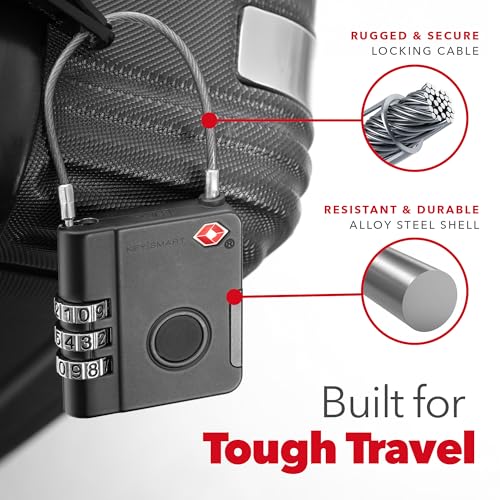 KeySmart SmartLock Tracking Luggage Locks, TSA Locks for Luggage, GPS Tracker, Combination Lock Compatible with Apple Find My App, Best Travel Essentials, Replaceable Non-Rechargeable Battery (3 Pack) - color: Black, size: 3 Pack