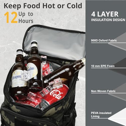 25L Insulated Cooler Backpack Water-Resistant Molle Cooler Bag for Camping - color: Black Camo