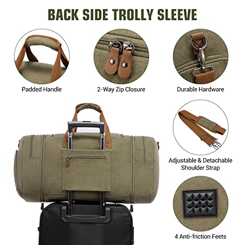 Sucipi Canvas Duffel Bag for Men, Expandable Weekend Overnight travel bags - color: Green-1