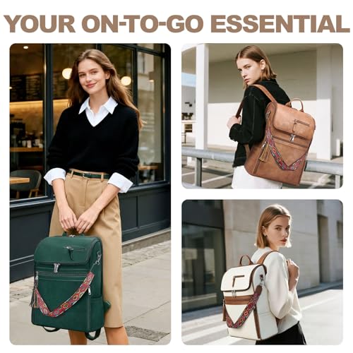 SYTRAH Leather Laptop Backpack for Women 16.5 inch Computer Packs Beige - color: Beige Brown
