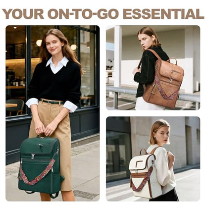 SYTRAH Leather Laptop Backpack for Women 16.5 inch Computer Packs Coffee - color: Dark Coffee