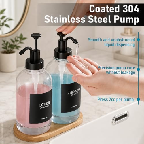 Kitchen Soap Dispenser Set of 2, 16.9 oz Glass, Black Stainless Steel Pump - color: Dm2648-black