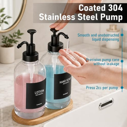 Kitchen Soap Dispenser Set of 2, 16.9 oz Glass, Black Stainless Steel Pump - color: Dm2648-black