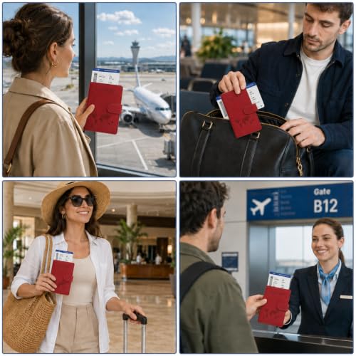 Passport Holder, RFID Blocking Travel Wallet, PU Leather, Red - color: Red#PP