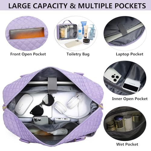 Travel Weekender Duffle Bag for Women: Overnight Bags with Shoe Compartment - color: 2-Purple, size: Large