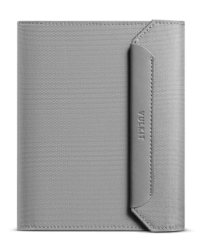 VULKIT RFID Blocking Leather Passport & Card Holder, Dual Person Travel Passport Wallet with Secure Magnetic Closure, Grey - color: Grey