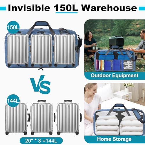 Felipe Varela Foldable Duffle Bag for Travel Weekend Overnight Gym Camping - color: D Blue, size: 65L