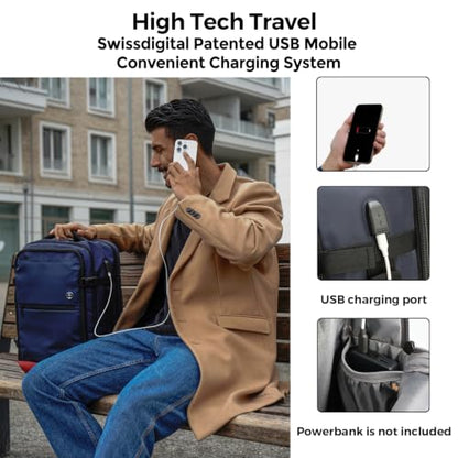 Swissdigital Design Travel Backpack 43l with USB Charging Port Laptop Backpack,TSA Friendly Flight Approved Carry-on Luggage Hand,Large Weekender Bag Fits 17 Inch Laptop Blue | SD1748-12 - color: Blue
