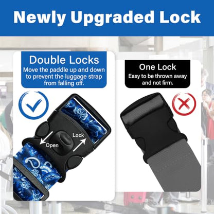 Luggage Straps for Suitcases, Travel Adjustable Belt with Quick Release Buckle, Heavy Duty Nylon Bag Packing Strap, Unique Bright Identifiers Business Travel Accessories (2 Pack) - Blue Pattern - color: Blue Pattern