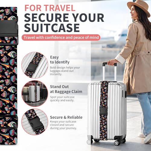 Luggage Strap for Suitcases Adjustable Travel Belt with Quick Release Buckle, Cute Travel Accessories for Suitcase Strap Cute Mushroom - color: Cute Mushroom