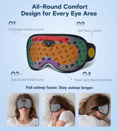 MUSICOZY Sleep Mask Bluetooth Headphone Cooling Weighted Eyemask Headphones - color: Grid Black