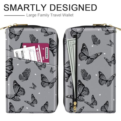 Family Passport Holder Wallet RFID Blocking Document Organizer - color: Butterflies