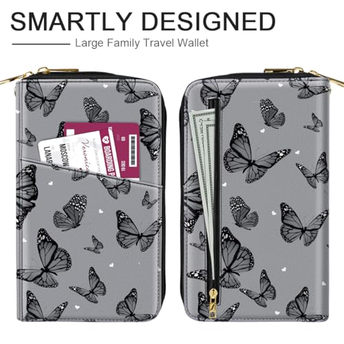 Family Passport Holder Wallet RFID Blocking Document Organizer - color: Butterflies