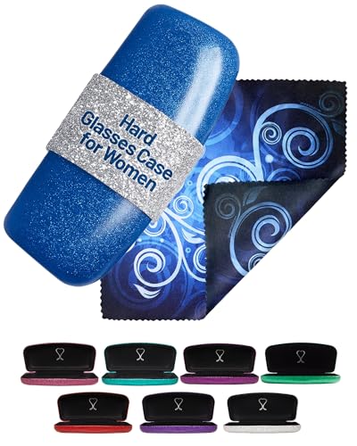 SPUNKYsoul Eye Glasses Case Girl Sparkle Smooth Glitter Hard Shell Eyeglass for Women - color: Blue, size: Medium