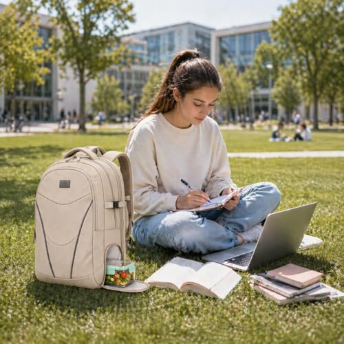 MATEIN HER Work Laptop Backpack for Women with Lunch Box Compartment, Khaki - color: Khaki