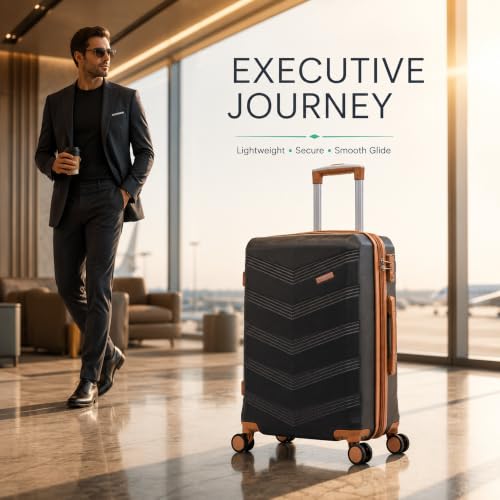 CONCEPTEN Expandable carry on Luggage 3 Piece Suitcases with Spinner Wheels - color: Black, size: 3 Piece