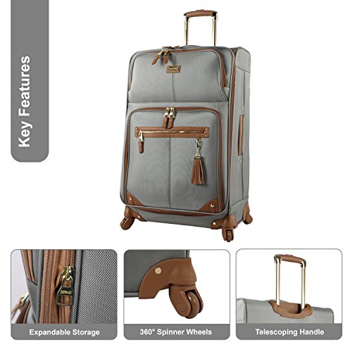 Steve Madden Designer Luggage Collection - 3 Piece Softside Expandable Lightweight Spinner Suitcase Set - Travel Set includes 20 Inch Carry on, 24 Inch & 28-Inch Checked Suitcases (Harlo Gray) - color: Harlo Gray