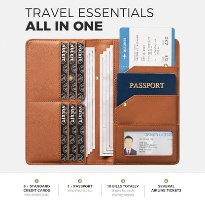 VULKIT Passport Wallet for Travel RFID Blocking Premium Leather - color: Top Grain Wine