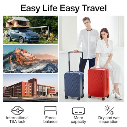 mixi Luggage Suitcases With Spinner Wheels,Upgrade Wide Handle PC Hardshell Rolling Travel Suitcase with TSA Lock, Checked-Medium 24-Inch, Red - color: Red, size: 24-inch Standard