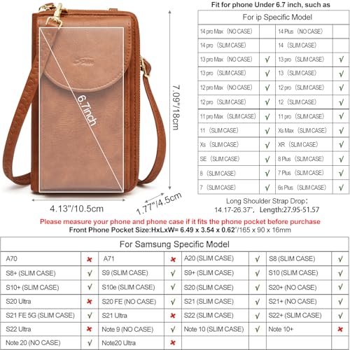S-ZONE Small Crossbody Bags for Women Phone Purse RFID Blocking Wallet - color: Retro Brown