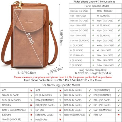 S-ZONE Small Crossbody Bags for Women Phone Purse RFID Blocking Wallet - color: Retro Brown