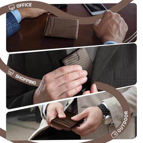 GNDR Wallet For Men RFID Blocking Coffee Leather Wallets Bifold Front Pocket Carbon Fiber Card Holder Mens Accessories With Gift Box - color: Coffee carbon fiber-02