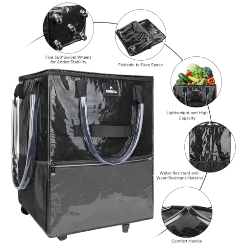Large Reusable Grocery Bag On 5 Wheels, 130L Foldable Rolling Tote Bag - color: Black, size: Large