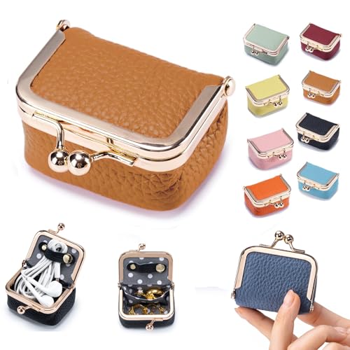 Genuine Leather Mini Jewelry Box for Women, Portable Travel Jewelry Case - color: Caramel - 2.5in