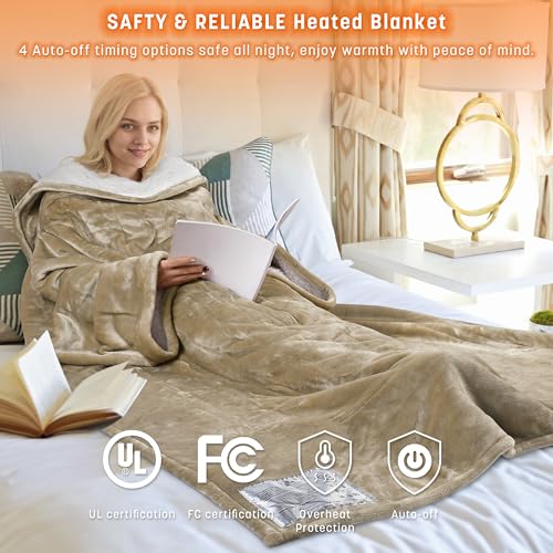 Catalonia Heated Blanket with Sleeves, Wearable Electric Throw for Adults - color: Camel