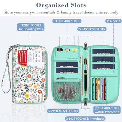 FINTIE Family Passport Holder Wallet Travel Document Organizer Clutch Bag - color: Spring