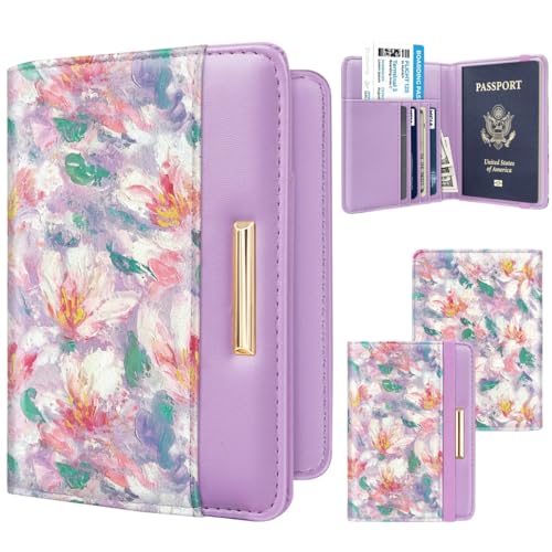 Coco Rossi Passport Holder for Travel Women Slim RFID Passport Cover Wallet - color: Garden Flower