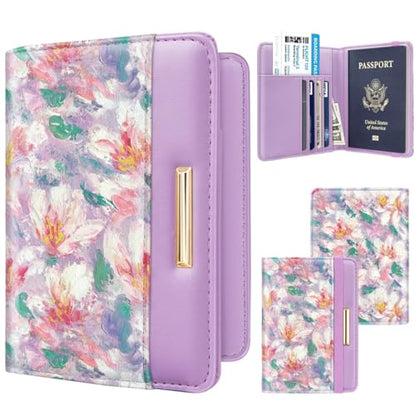 Coco Rossi Passport Holder for Travel Women Slim RFID Passport Cover Wallet - color: Garden Flower