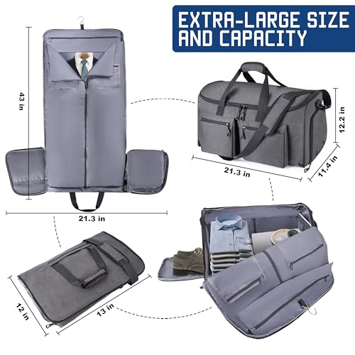 HILOMON 2 in 1 Garment Duffle Bags for Travel Mens Carry-on Duffel Bag - color: Grey