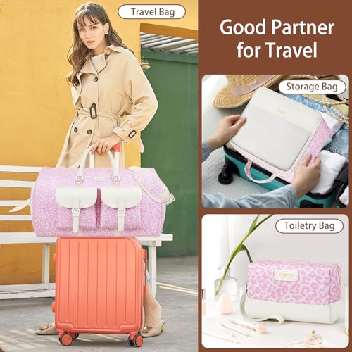 Garment Bag for Travel Convertible Carry on Travel Duffel Bag for Men Women - color: A06-Pink