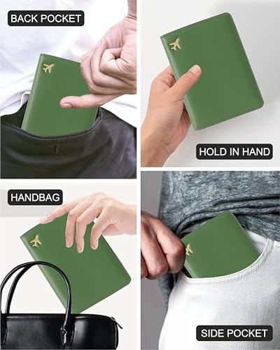 Passport Holder for Travel Essentials RFID Blocking PU Leather - color: Olive Green
