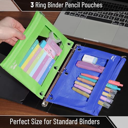 Mr. Pen- Pencil Pouch for 3 Ring Binder, 2 Pack, 10"x6.75", Smooth Zipper - color: Dark Blue and Green, size: 2 Pack