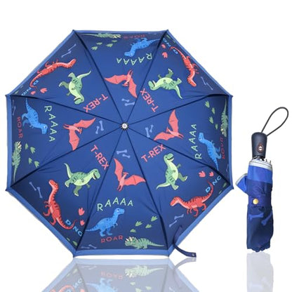 Kids Automatic Umbrella with Cartoon Print & Reflective Strip,easy One-Button Open Close, UPF 50+ Sun & Wind Protection for School, Outdoor Safety for Boys and Girls