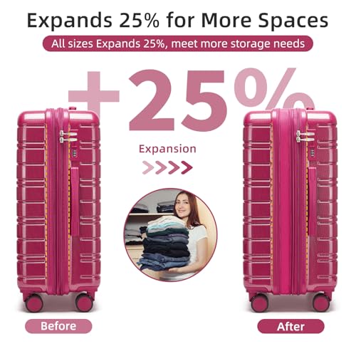 LARVENDER 5 Piece Hardside Expandable Luggage Sets with Wheels Lock, Lightweight PC+ABS Rolling Hardside Suitcase for Women and Men,Glossy Very Berry - color: Glossy Very Berry, size: 5 Piece Set (20/24/28/DB/TB)