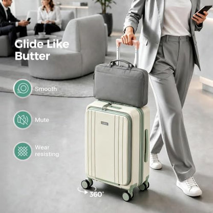 Carry on Luggage Top opening Suitcases, Expandable with Cup&Phone Holder and USB Charging Port,Hardside with Front Pocket Rolling Suitcases with Spinner Wheels & YKK Zippers (Beige, 20 Inch) - color: Beige
