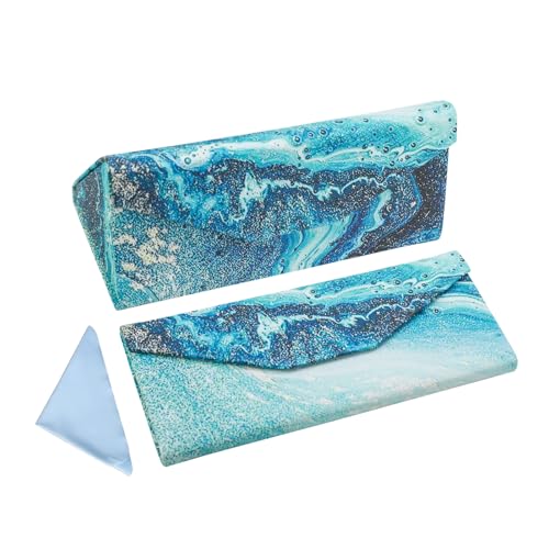 Foldable Glasses Case, Magnetic PU Leahter Sunglasses Case, Cute Hard Shell Folding Eyeglass Cases for Women Kids - color: Blue Sand
