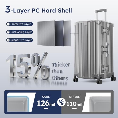 ALPHA CAMP Trunk Luggage 28 Inch with Aluminum Frame Zipperless Suitcase - color: Grey, size: 28 Inch