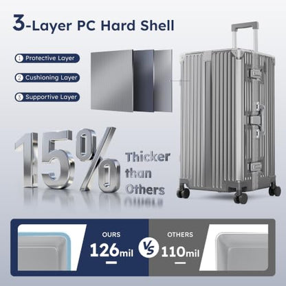 ALPHA CAMP Trunk Luggage 28 Inch with Aluminum Frame Zipperless Suitcase - color: Grey, size: 28 Inch