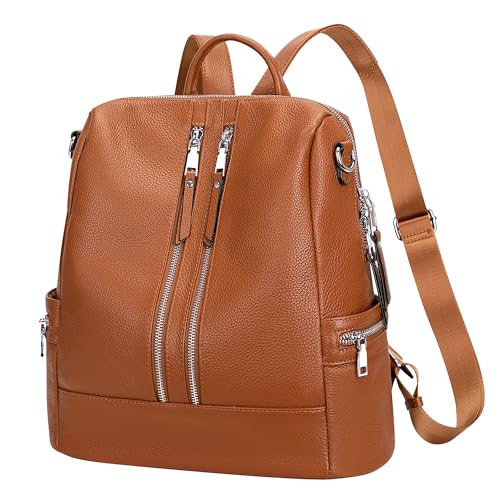 ALTOSY Genuine Leather Backpack for Women Convertible Shoulder Bag - color: Caramel