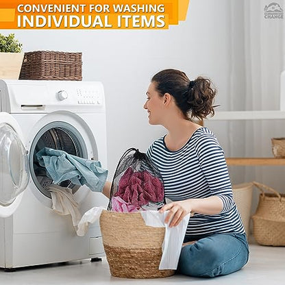 12 Pcs Mesh Laundry Bags Drawstring, 12.6x15.5 In, Polyester (Black) - color: Black