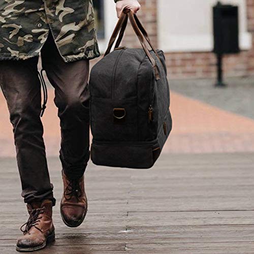 S-ZONE Mens Canvas Travel Duffel Bag Weekend Overnight Bag with Shoes Laptop Compartment 2.0 Version - color: Dark Grey