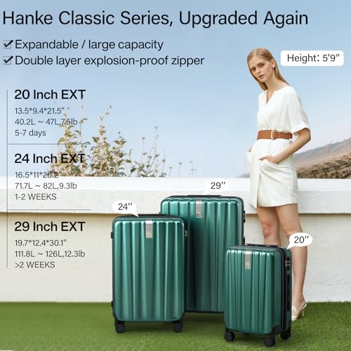 Hanke Expandable Hard Shell Luggage Sets, 2 Piece, 20/29 Inch - color: Blackish Green, size: 2 Pc Set EXT (20/29)