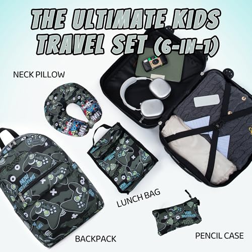 16’’ Kid’s Luggage Set with Spinner Wheels, Hardside with Suitcases,6 Piece - color: Joystick