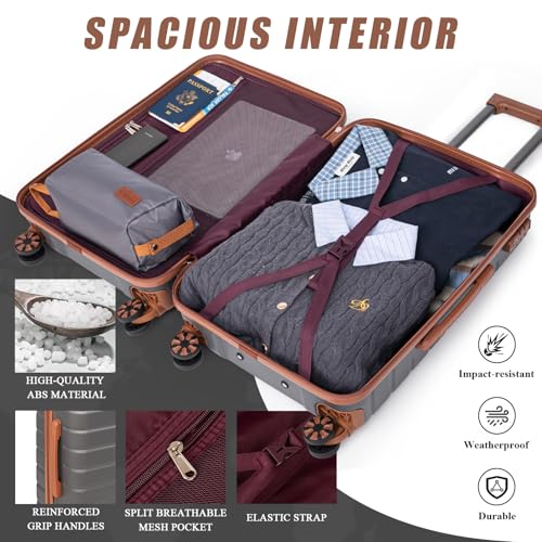 Cosbarn Luggage Sets 5 Piece, Hardshell Suitcases with Wheels, TSA Lock - color: Grey